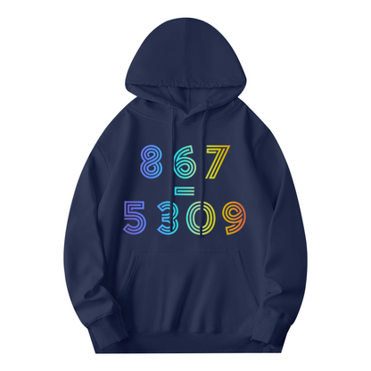Colorful 867=5309 Number Retro Vibrant Comfort Hoodie, Trendy Casual Top