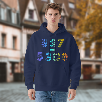 Colorful 867=5309 Number Retro Vibrant Comfort Hoodie, Trendy Casual Top