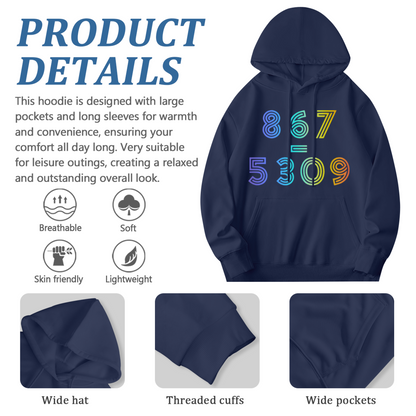 Colorful 867=5309 Number Retro Vibrant Comfort Hoodie, Trendy Casual Top