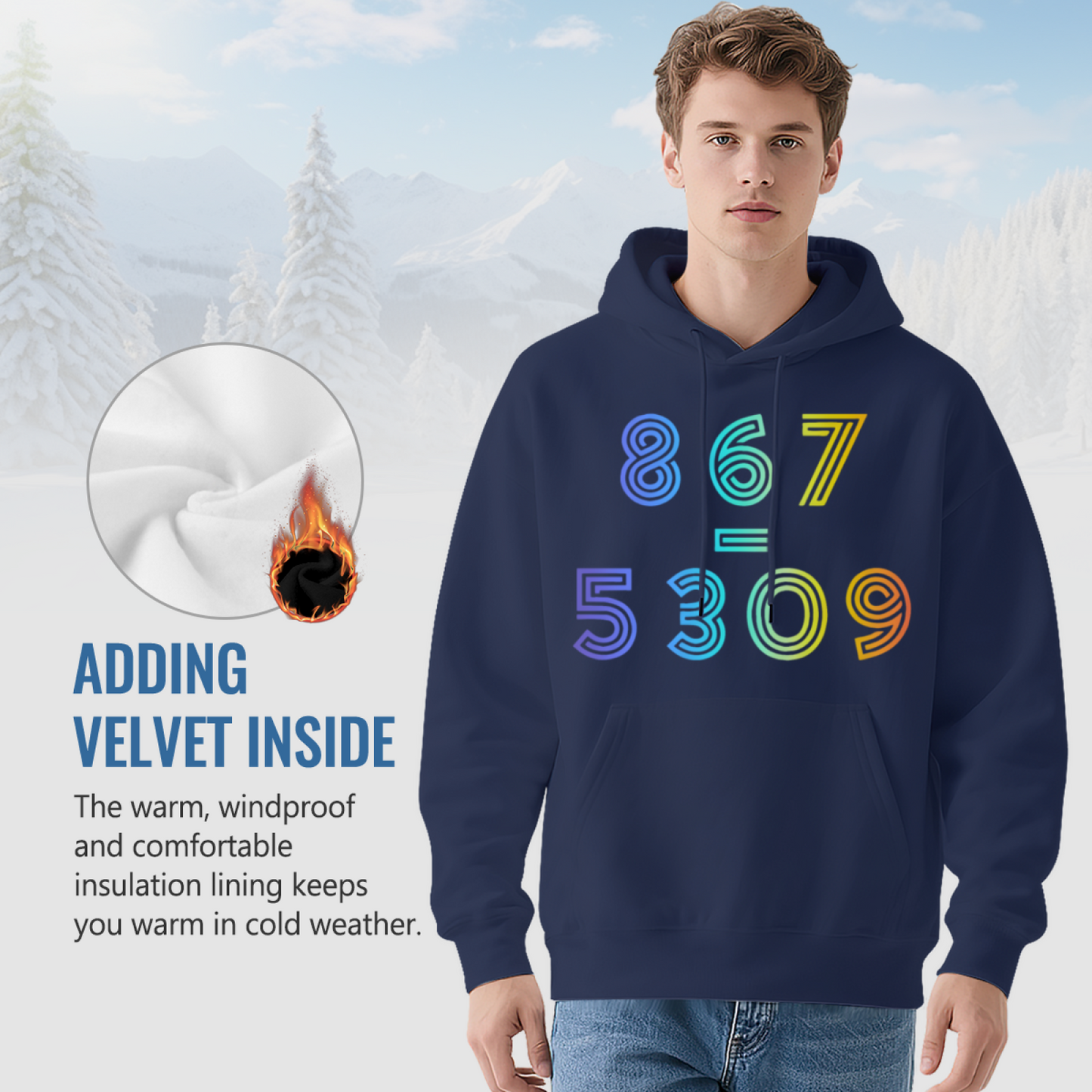 Colorful 867=5309 Number Retro Vibrant Comfort Hoodie, Trendy Casual Top