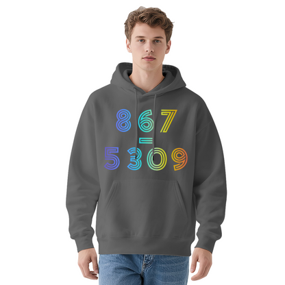 Colorful 867=5309 Number Retro Vibrant Comfort Hoodie, Trendy Casual Top
