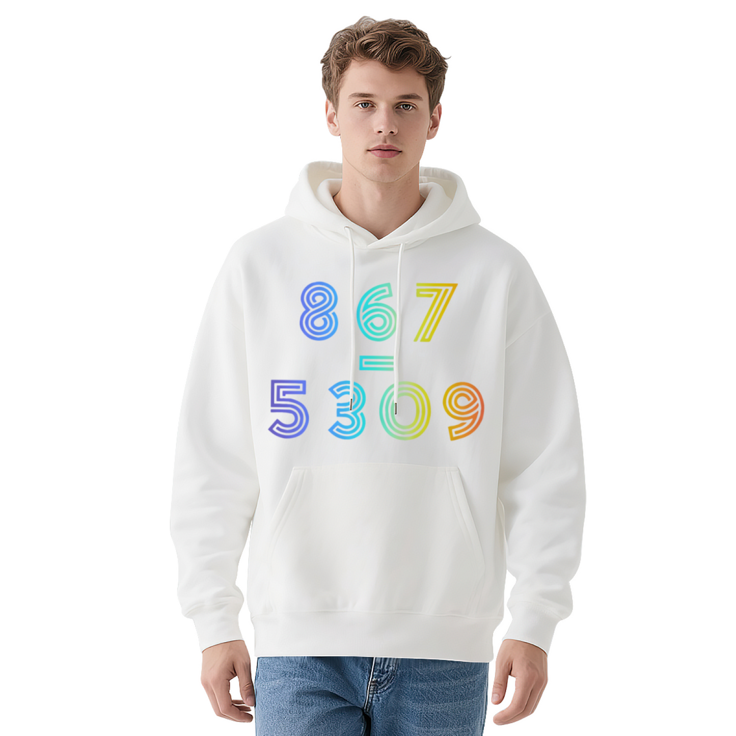 Colorful 867=5309 Number Retro Vibrant Comfort Hoodie, Trendy Casual Top