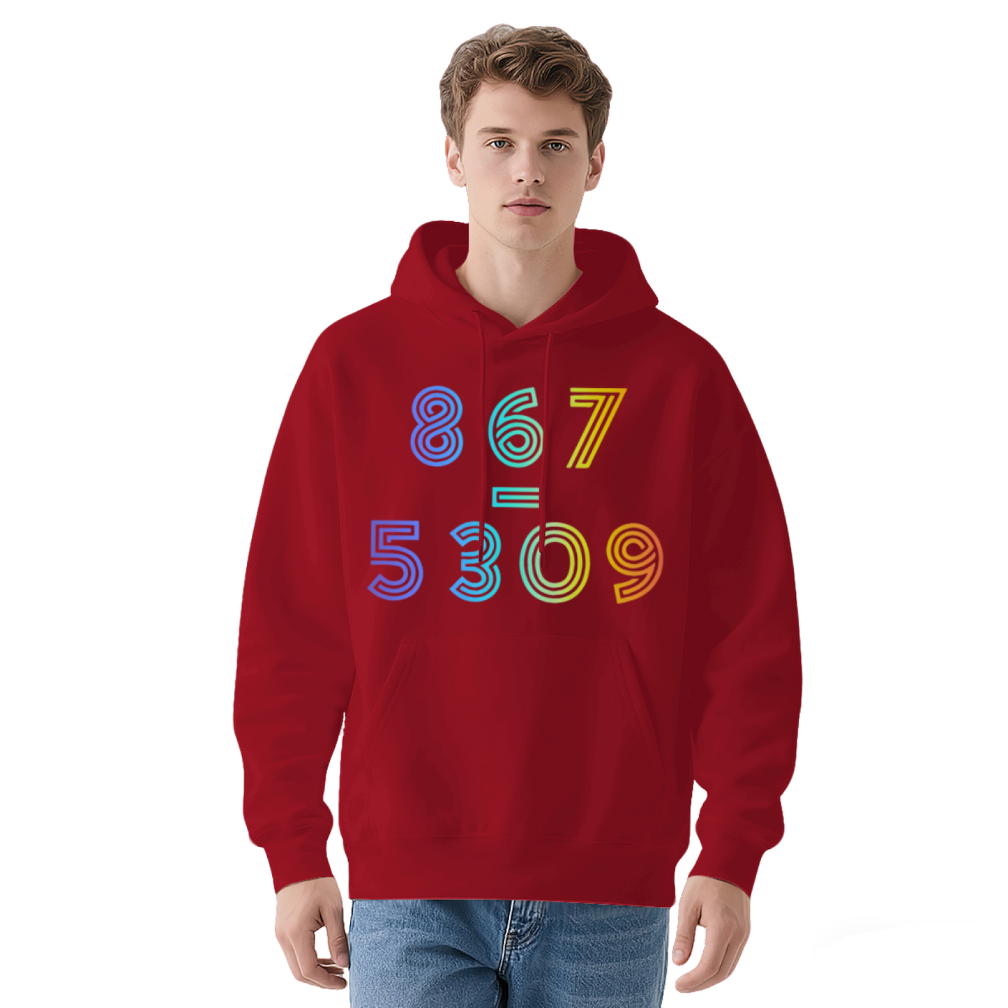 Colorful 867=5309 Number Retro Vibrant Comfort Hoodie, Trendy Casual Top
