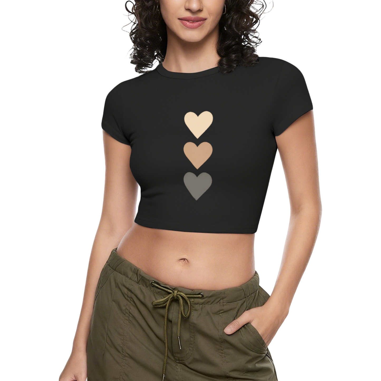 Neutral Gradient Three Hearts Minimal Gray Crop Top