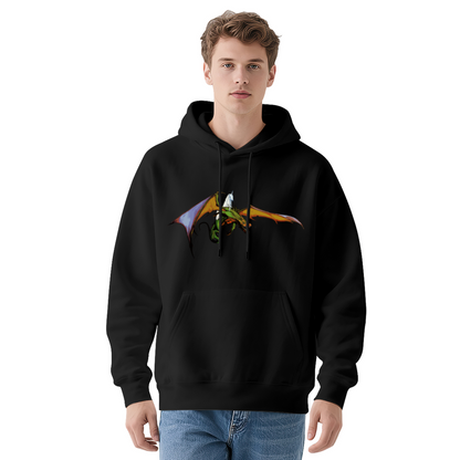 Dragon & Unicorn Fantasy Comfort Black Hoodie, Unique Graphic Pullover