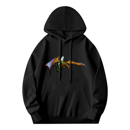 Dragon & Unicorn Fantasy Comfort Black Hoodie, Unique Graphic Pullover