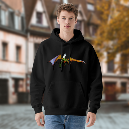 Dragon & Unicorn Fantasy Comfort Black Hoodie, Unique Graphic Pullover