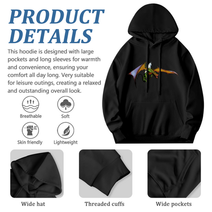Dragon & Unicorn Fantasy Comfort Black Hoodie, Unique Graphic Pullover