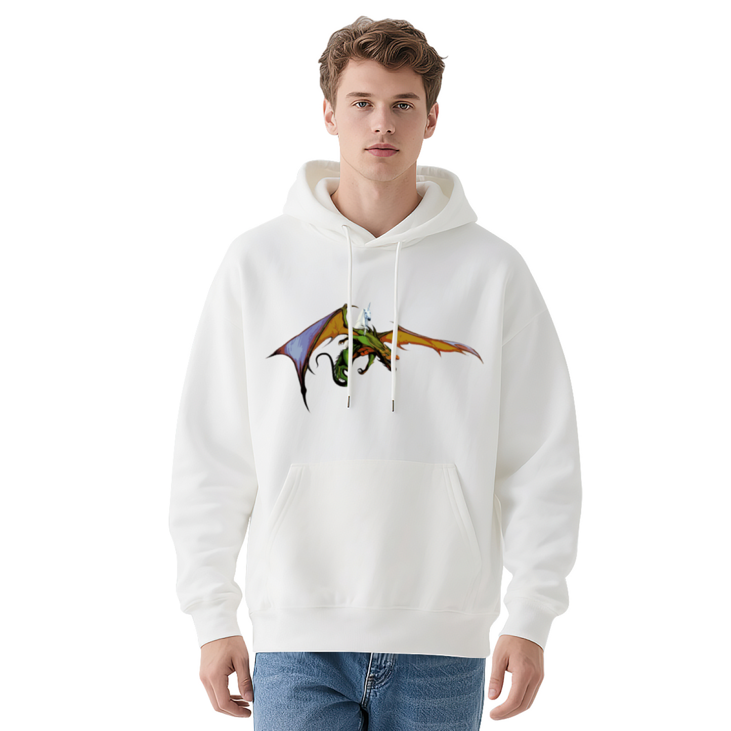 Dragon & Unicorn Fantasy Comfort Black Hoodie, Unique Graphic Pullover