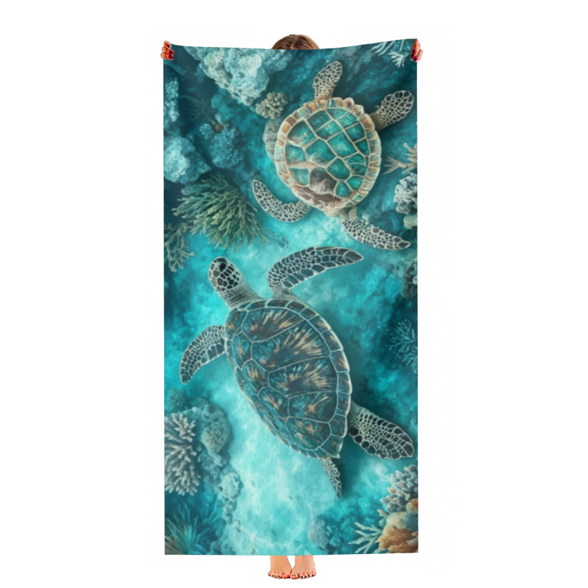 Realistic Deep Sea Coral Twin Sea Turtle Beach Towel, Extra Cozy Soft & Super Absorbent, Multi Size Choices, Comfortable Ocean?Themed Towel for Snorkeling Trip