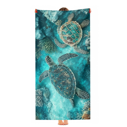 Realistic Deep Sea Coral Twin Sea Turtle Beach Towel, Extra Cozy Soft & Super Absorbent, Multi Size Choices, Comfortable Ocean?Themed Towel for Snorkeling Trip
