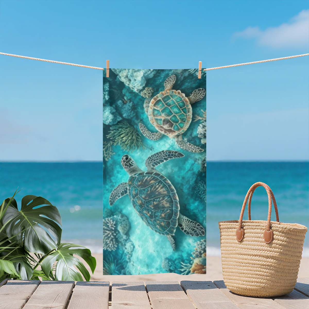 Realistic Deep Sea Coral Twin Sea Turtle Beach Towel, Extra Cozy Soft & Super Absorbent, Multi Size Choices, Comfortable Ocean?Themed Towel for Snorkeling Trip