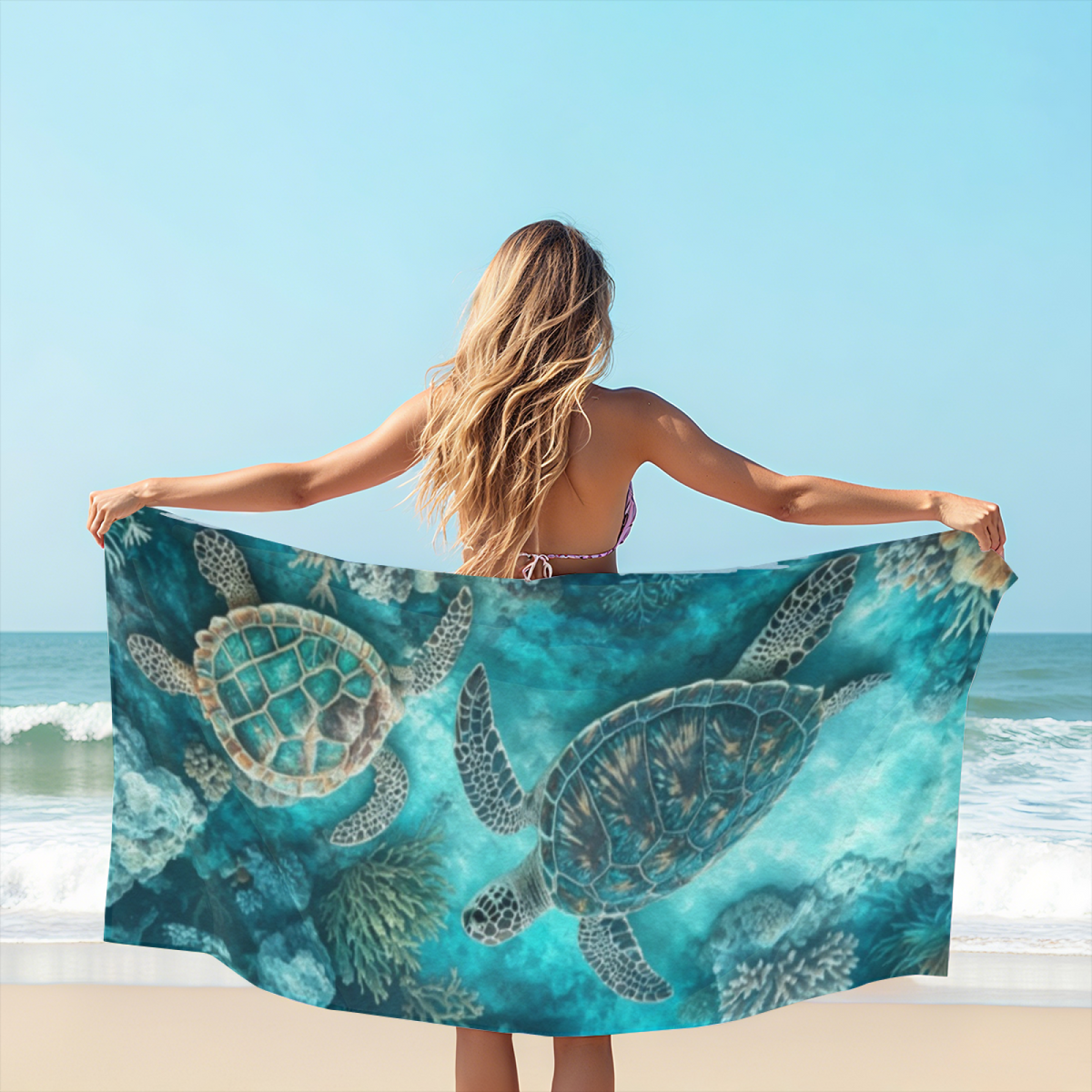 Realistic Deep Sea Coral Twin Sea Turtle Beach Towel, Extra Cozy Soft & Super Absorbent, Multi Size Choices, Comfortable Ocean?Themed Towel for Snorkeling Trip