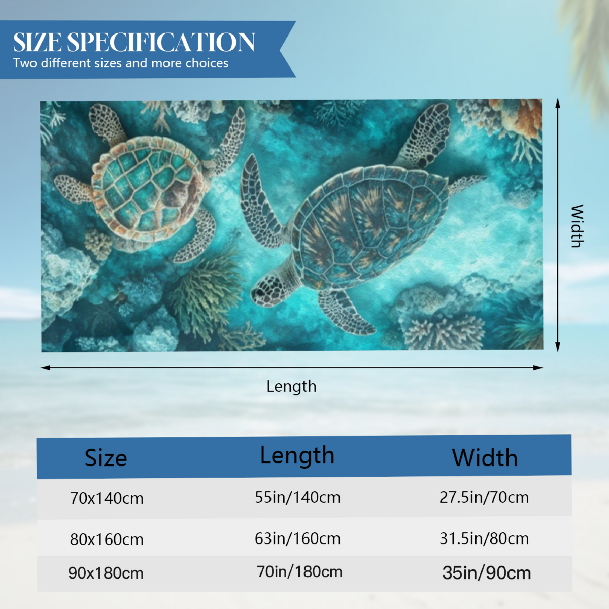 Realistic Deep Sea Coral Twin Sea Turtle Beach Towel, Extra Cozy Soft & Super Absorbent, Multi Size Choices, Comfortable Ocean?Themed Towel for Snorkeling Trip