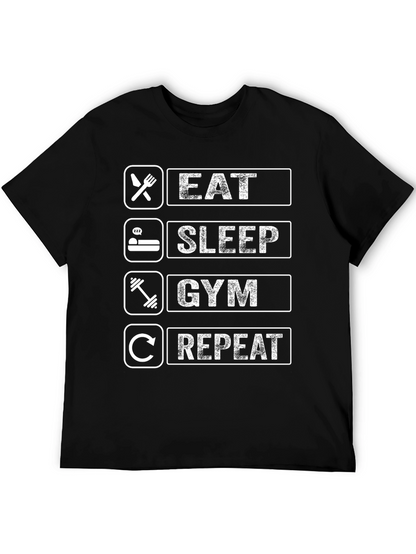 Eat Sleep Gym Repeat Black Graphic Tee