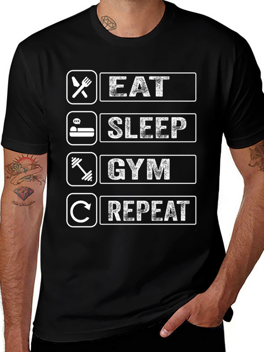 Eat Sleep Gym Repeat Black Graphic Tee