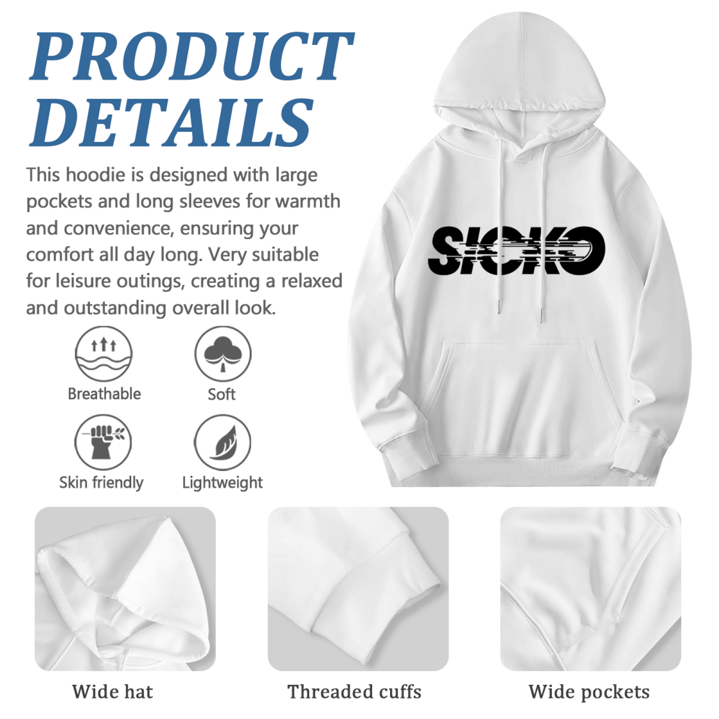 Blurry SICKO Streetwear Graphic White Hoodie, Unisex Ultra Cozy Daily Pullover