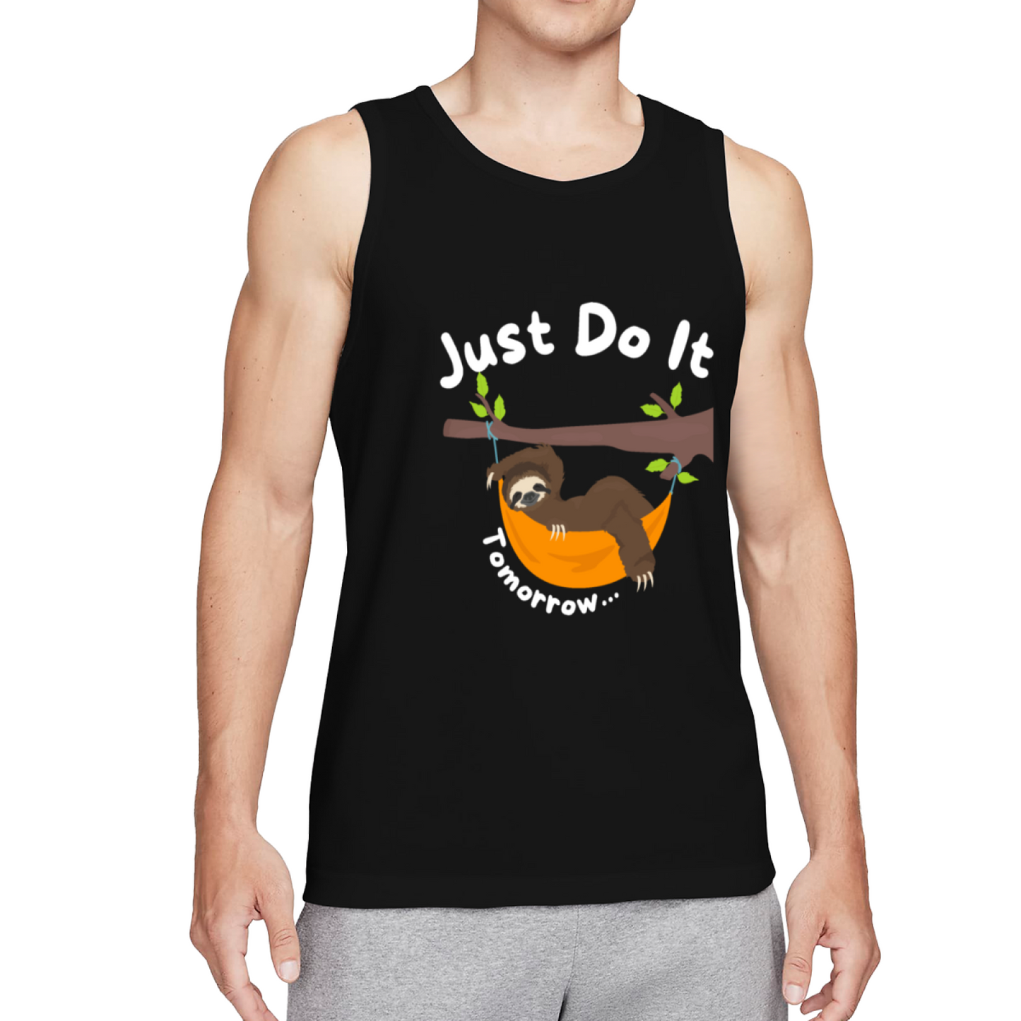 Lazy Sloth Just Do It Tomorrow Humor Graphic Men Sleeveless Tank