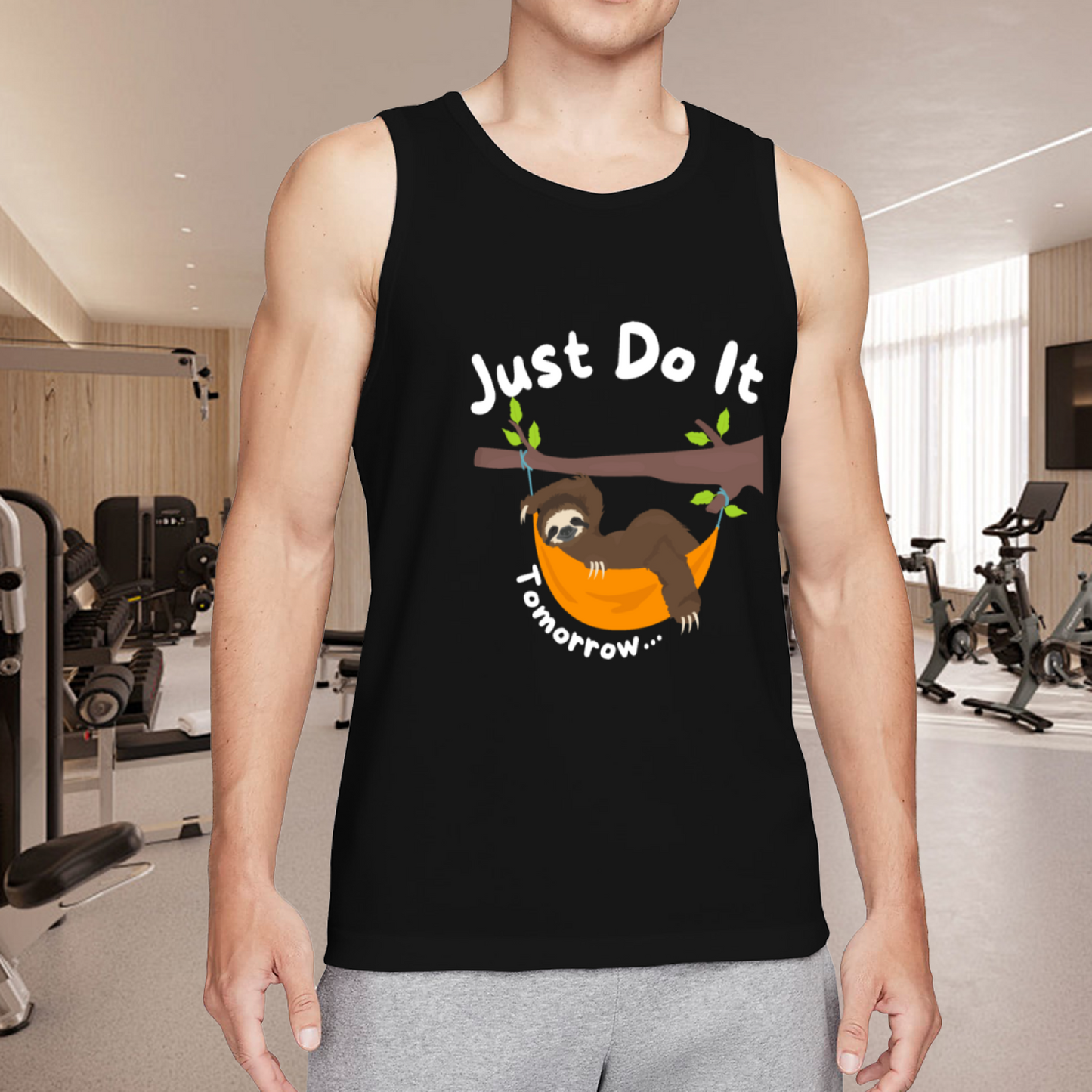 Lazy Sloth Just Do It Tomorrow Humor Graphic Men Sleeveless Tank