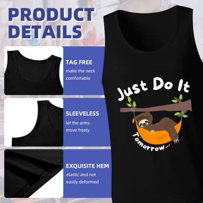 Lazy Sloth Just Do It Tomorrow Humor Graphic Men Sleeveless Tank