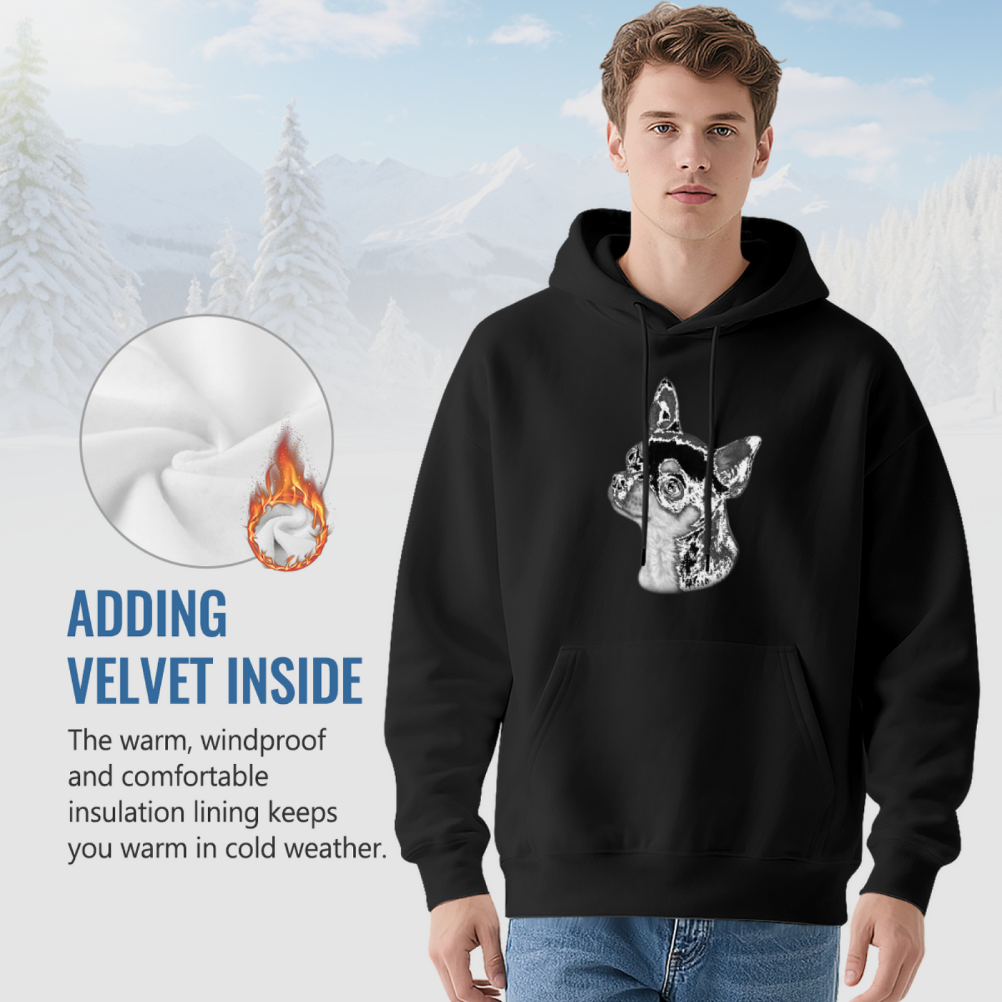 Monochrome Chihuahua Dog Portrait Hoodie, Breathable Casual Comfort