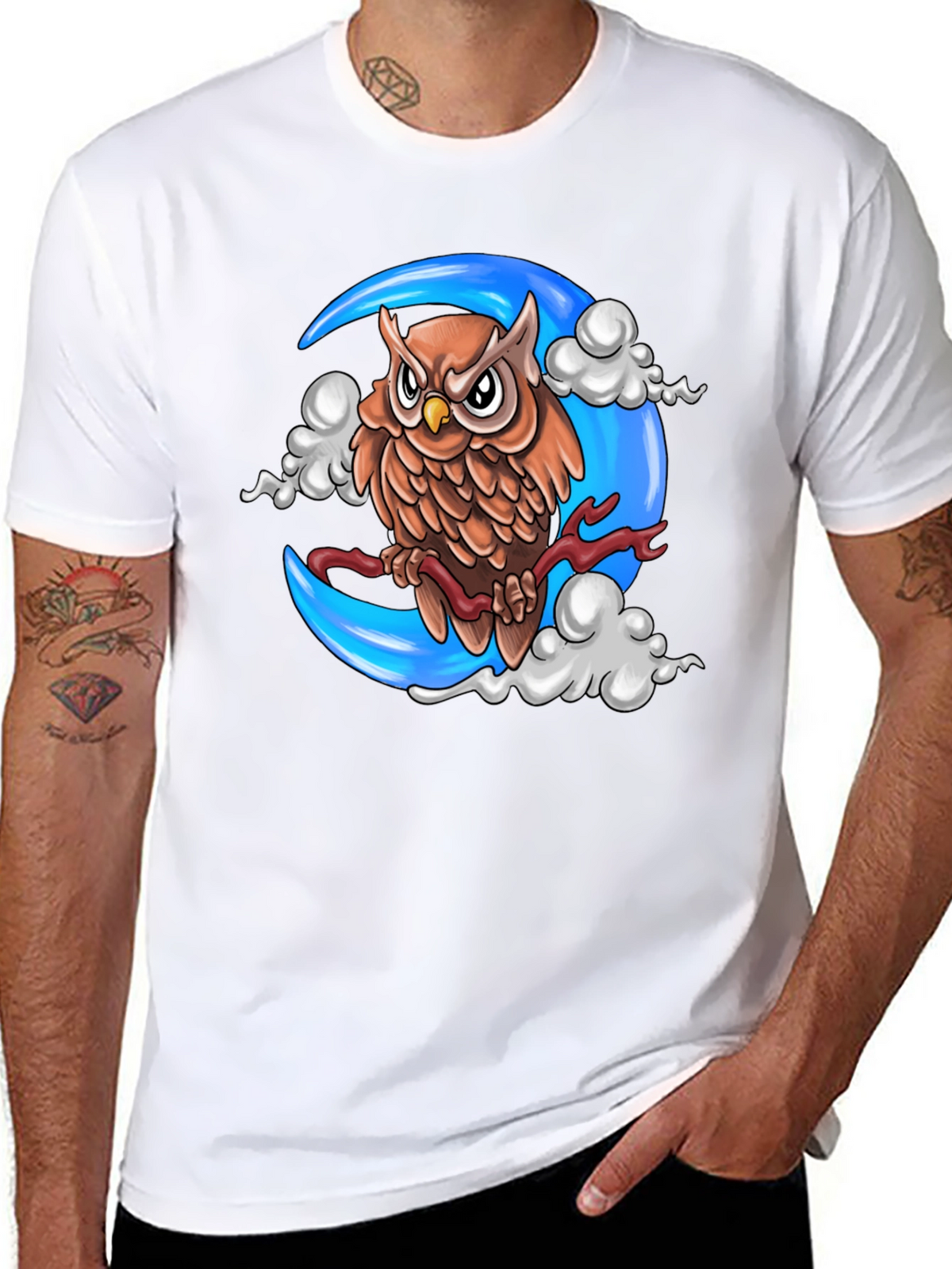 Owl on Moon Graphic T-Shirt - Black