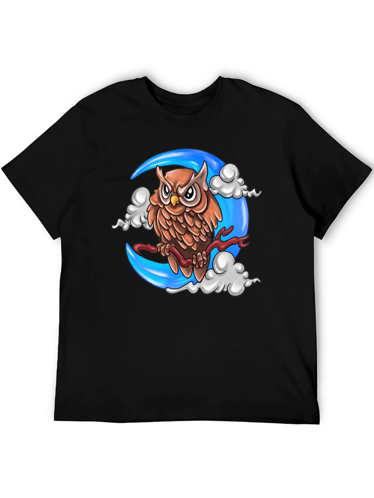 Owl on Moon Graphic T-Shirt - Black