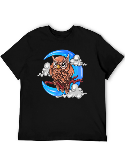 Owl on Moon Graphic T-Shirt - Black