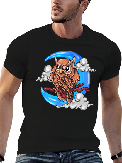 Owl on Moon Graphic T-Shirt - Black