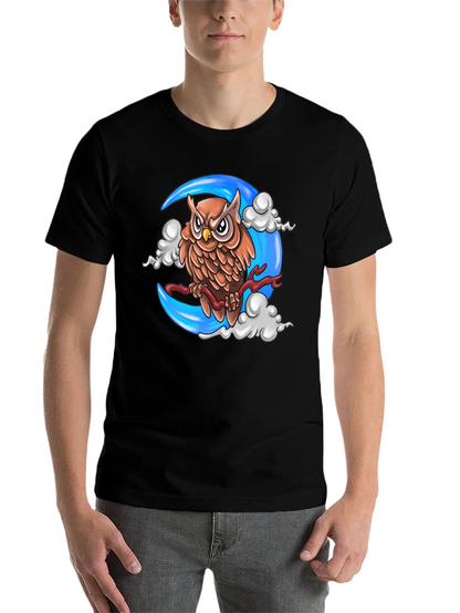 Owl on Moon Graphic T-Shirt - Black