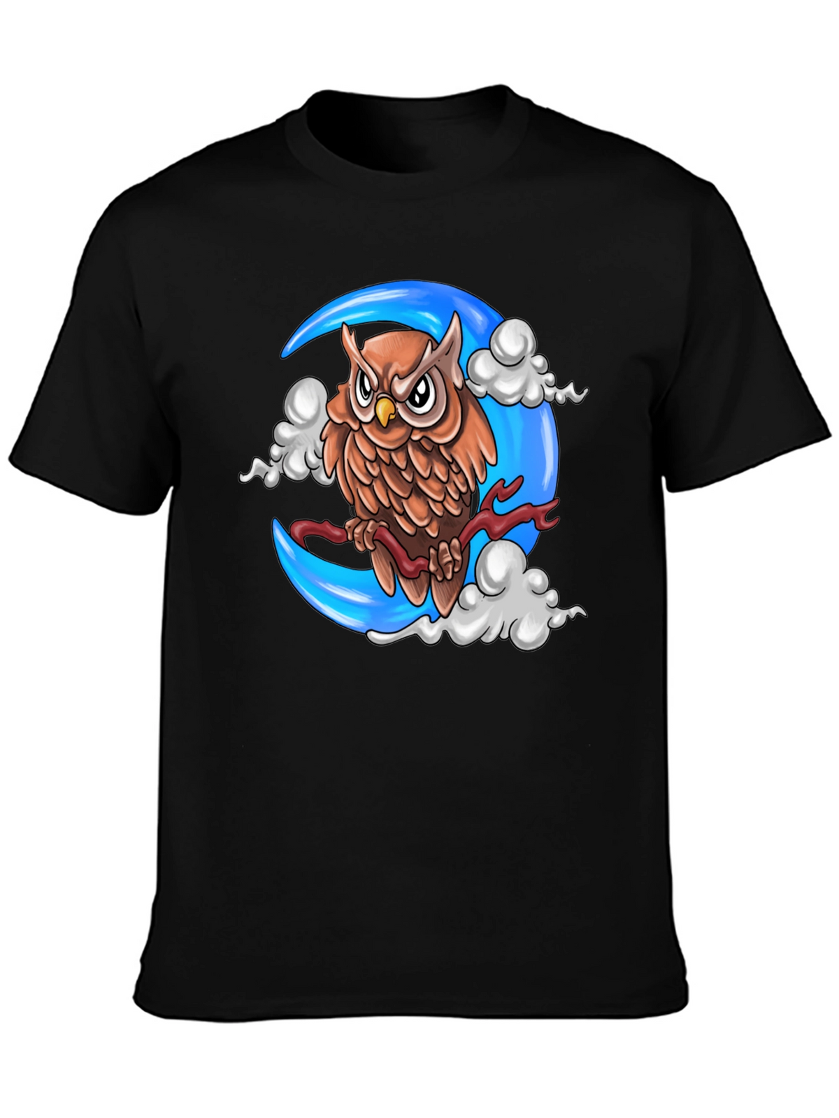 Owl on Moon Graphic T-Shirt - Black