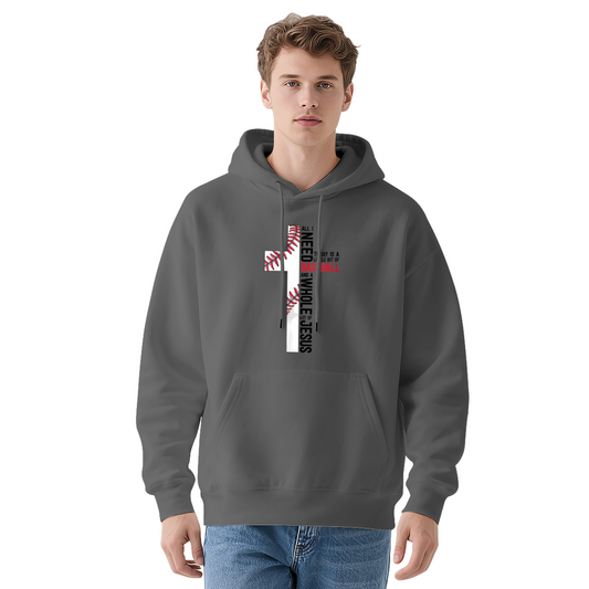Faith & Baseball Cross Graphic Gray Hoodie, Soft & Comfortable Daily Pullover