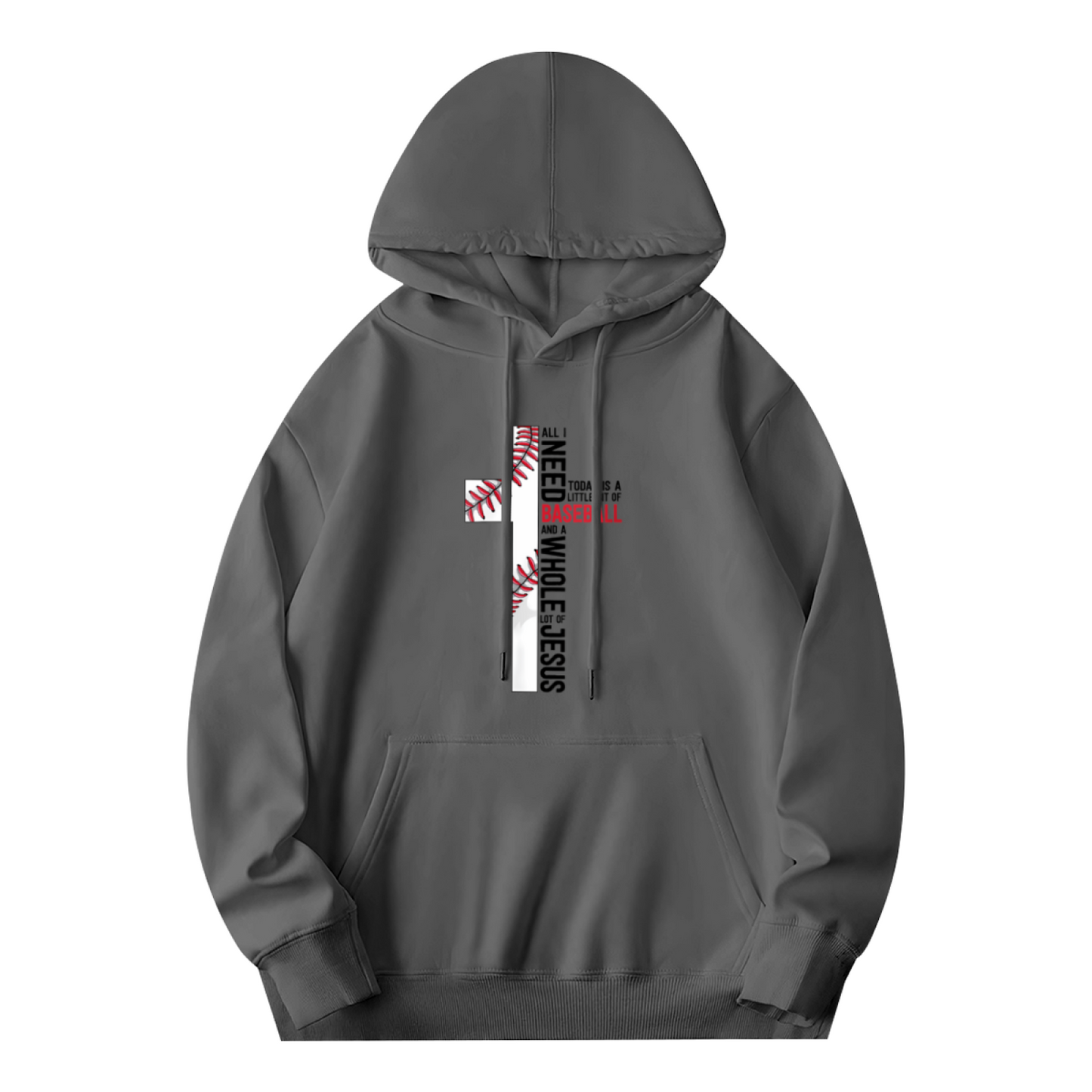 Faith & Baseball Cross Graphic Gray Hoodie, Soft & Comfortable Daily Pullover