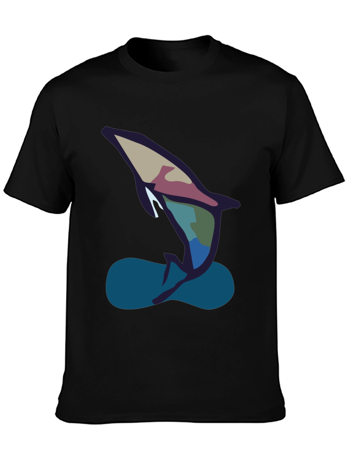 Abstract Dolphin Graphic Tee - Black