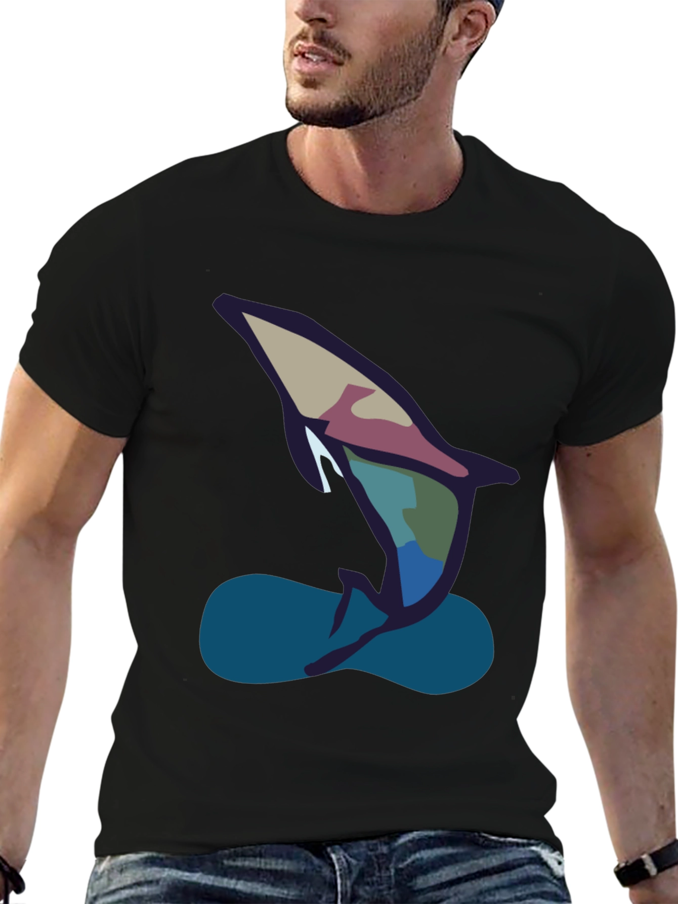 Abstract Dolphin Graphic Tee - Black