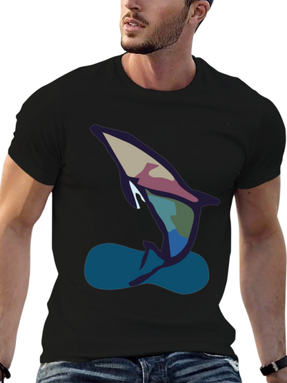 Abstract Dolphin Graphic Tee - Black