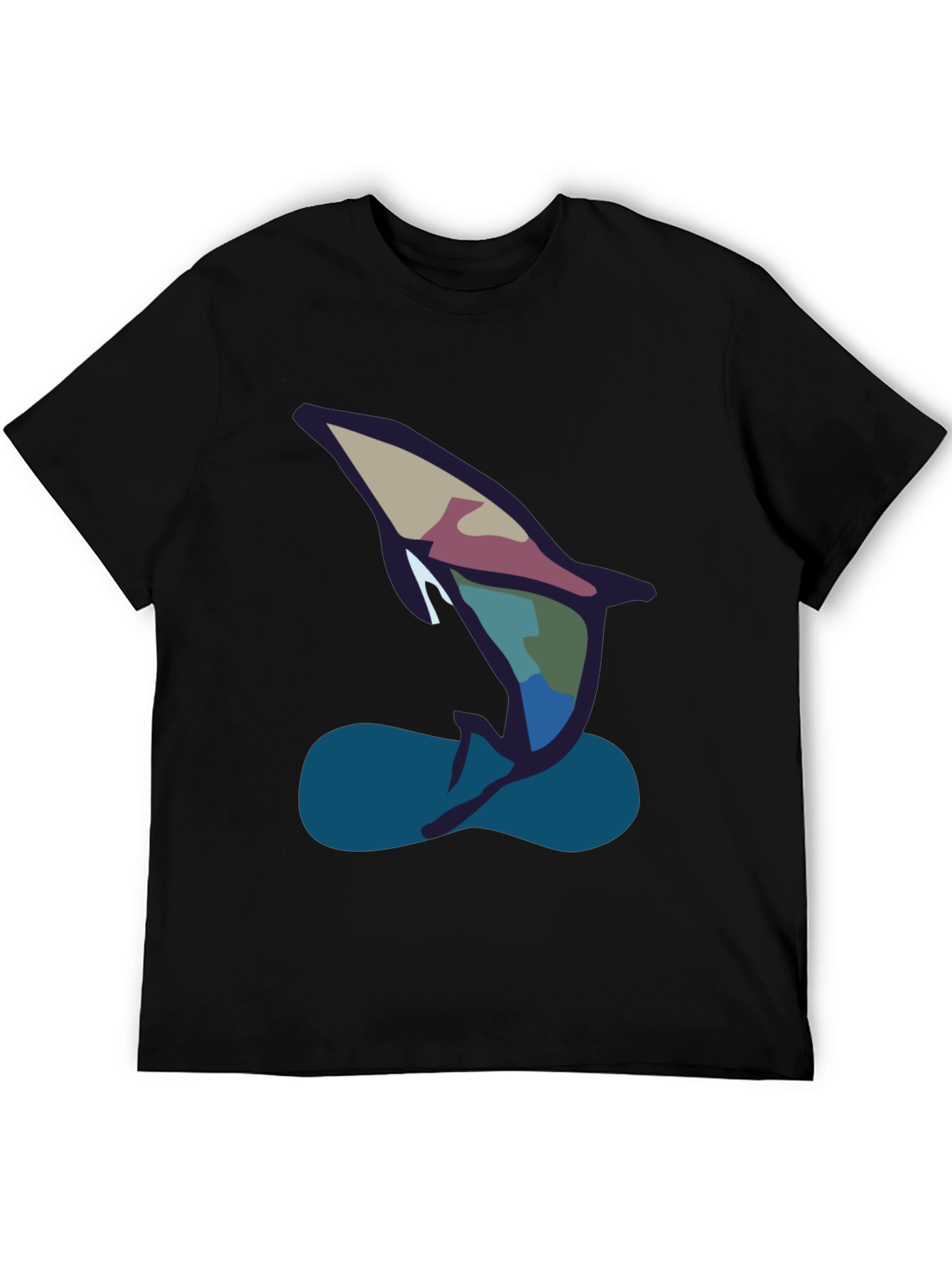 Abstract Dolphin Graphic Tee - Black