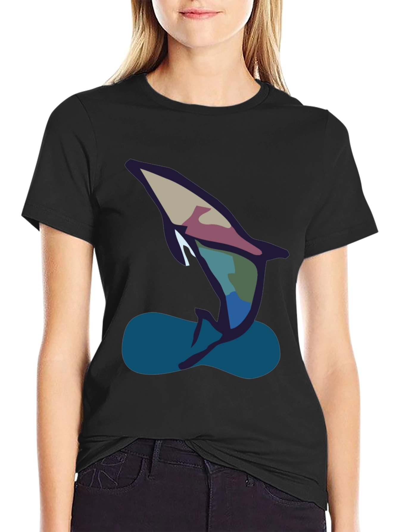Abstract Dolphin Graphic Tee - Black