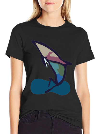 Abstract Dolphin Graphic Tee - Black
