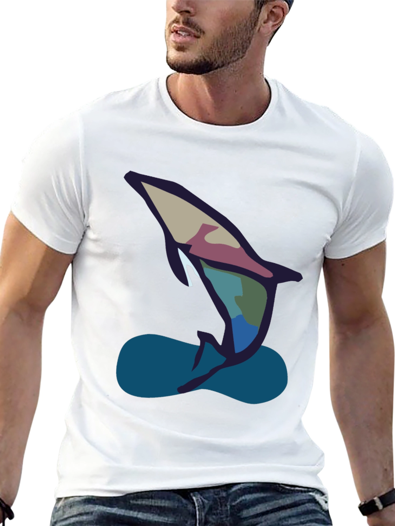 Abstract Dolphin Graphic Tee - Black