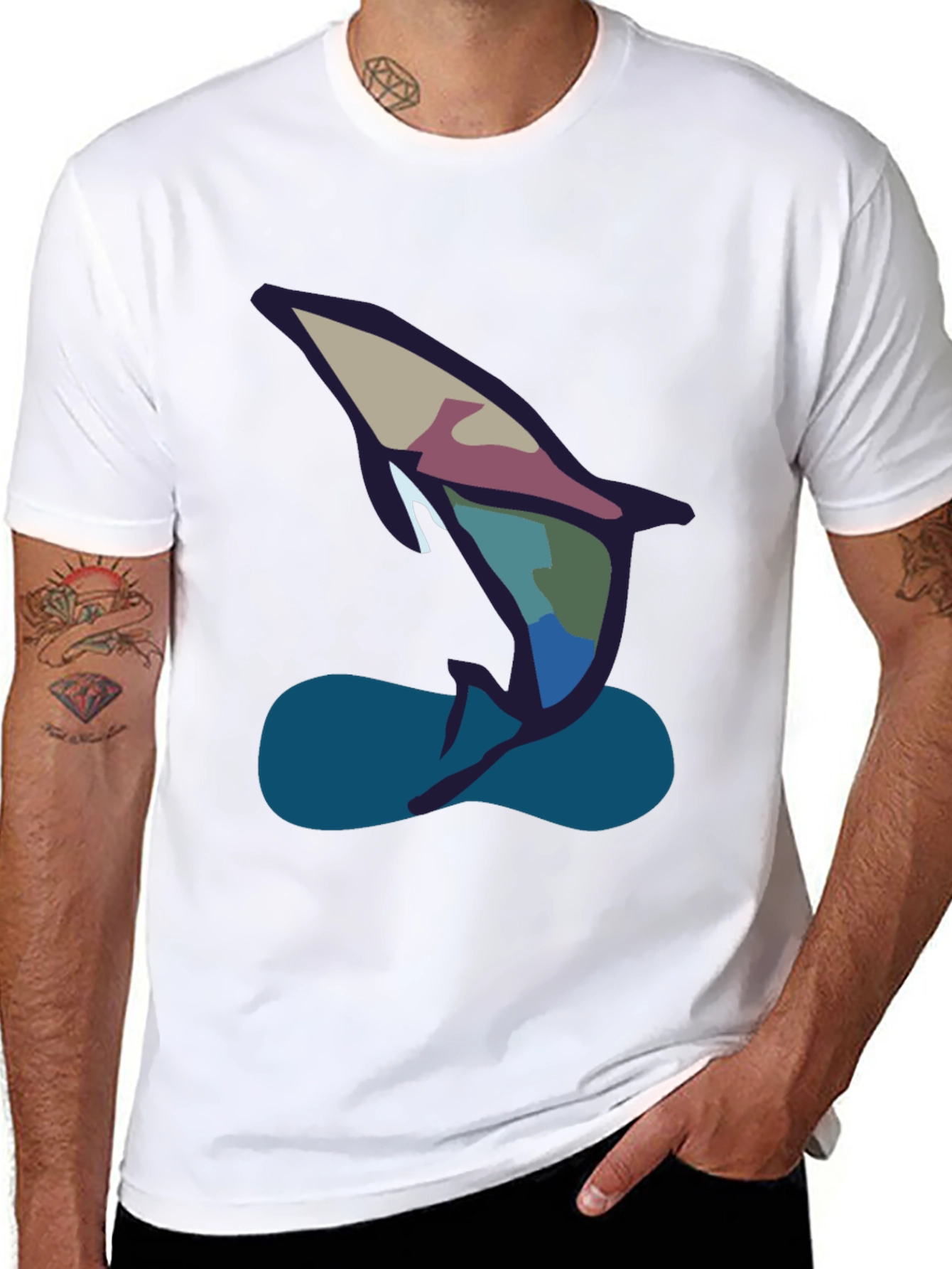 Abstract Dolphin Graphic Tee - Black