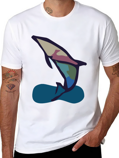 Abstract Dolphin Graphic Tee - Black