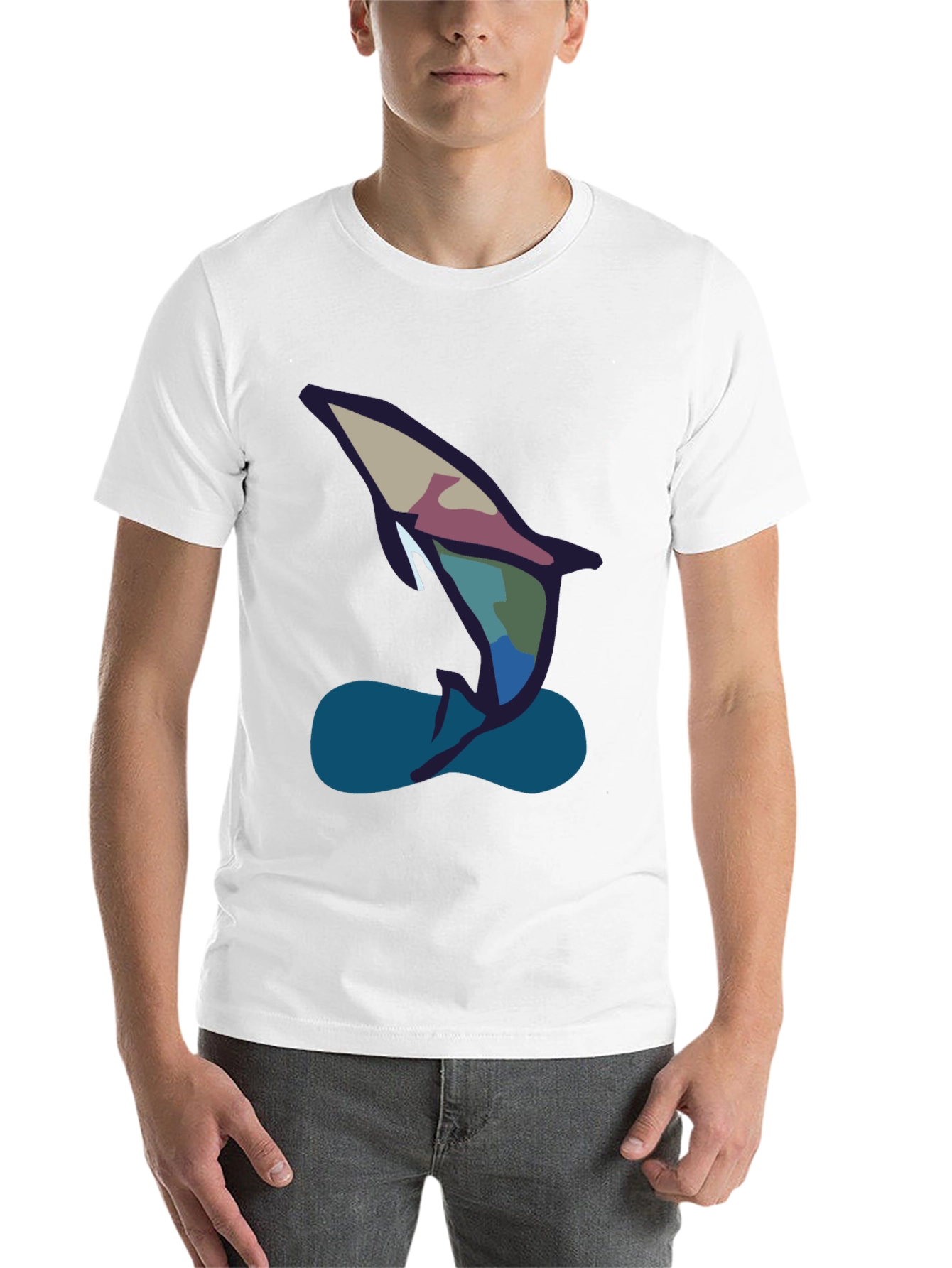 Abstract Dolphin Graphic Tee - Black