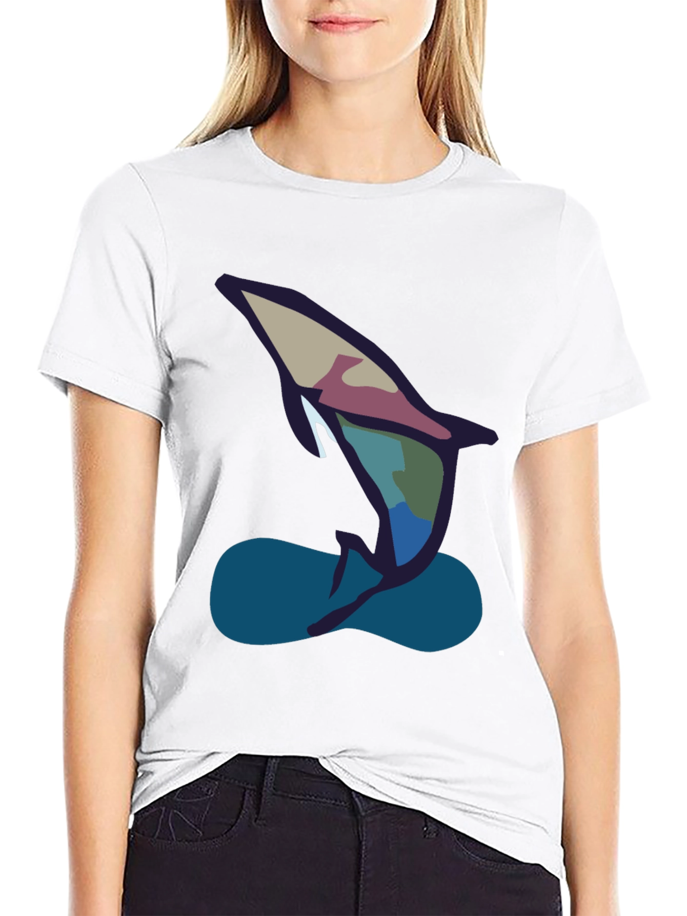 Abstract Dolphin Graphic Tee - Black