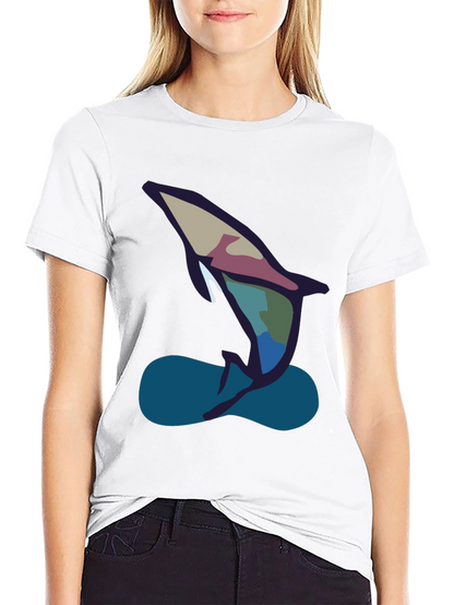 Abstract Dolphin Graphic Tee - Black