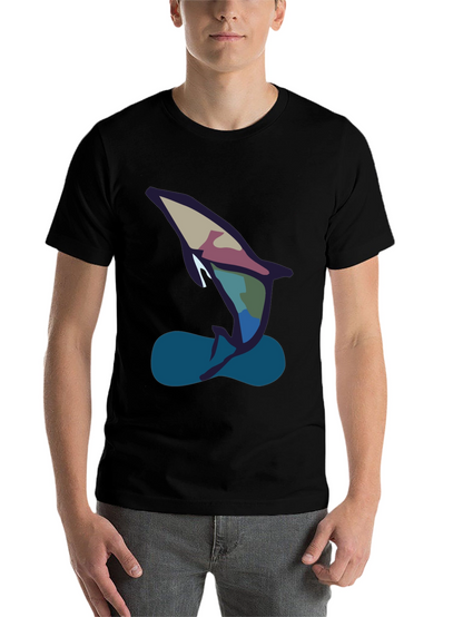 Abstract Dolphin Graphic Tee - Black