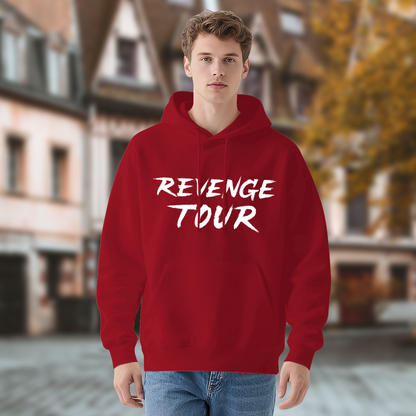 Bold Revenge Tour Brush Font Red Hoodie, Loose Comfort Statement Pullover