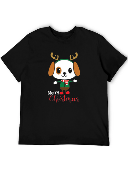 Cute Cartoon Dog Merry Christmas Graphic T-Shirt