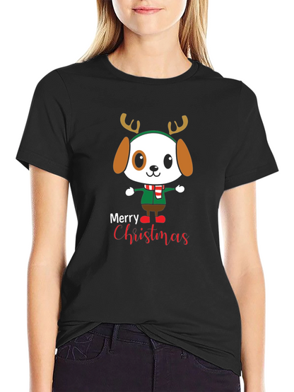 Cute Cartoon Dog Merry Christmas Graphic T-Shirt