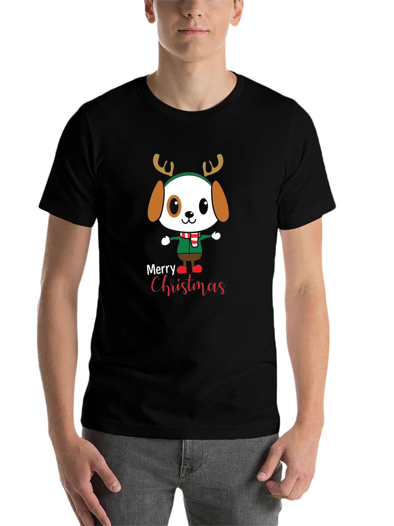 Cute Cartoon Dog Merry Christmas Graphic T-Shirt